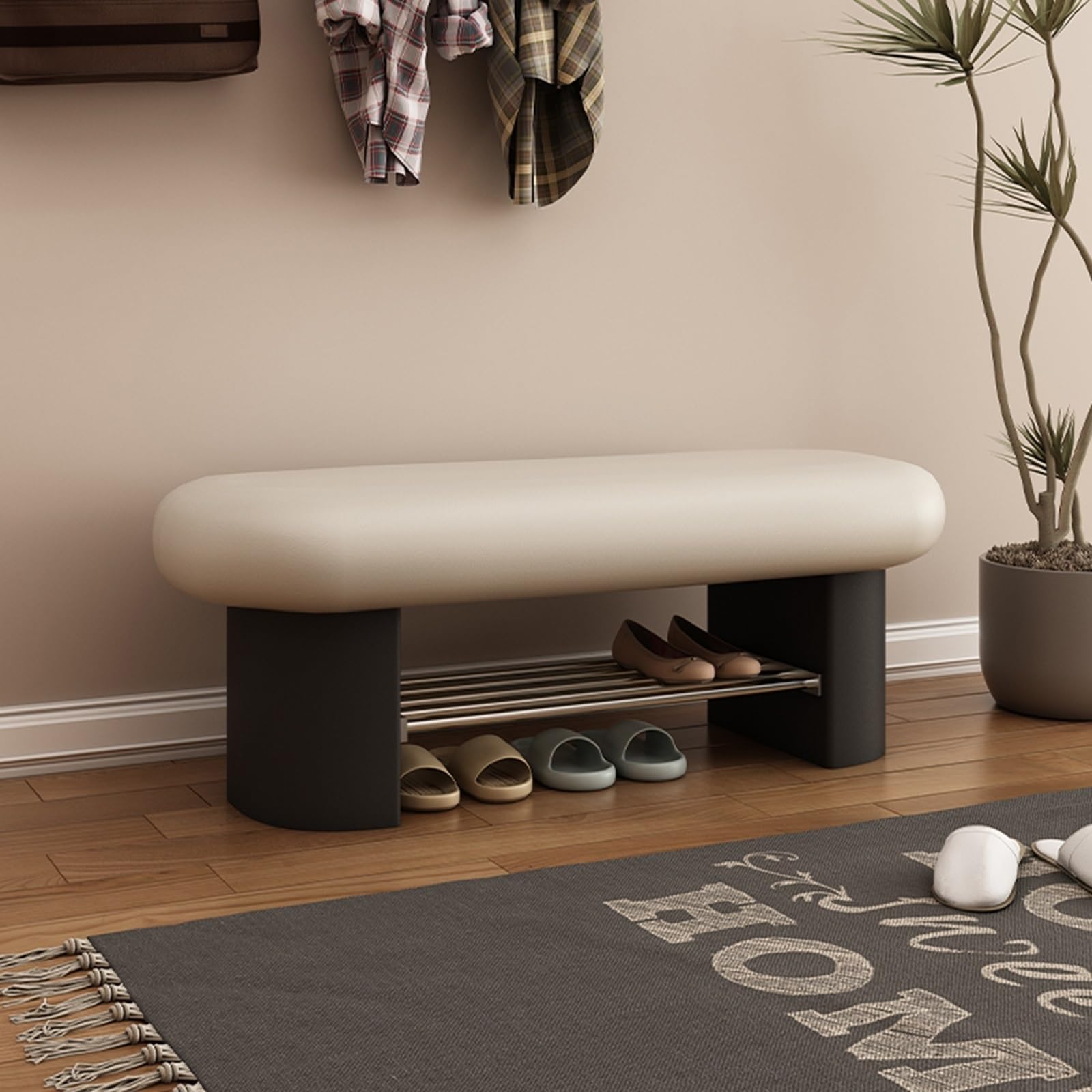 KLGFBDC Sofa Shoe Bench - Faux Leather Entryway Storage Bench, Multipurpose Shoe Rack Organizer for Entryway and Hallway
