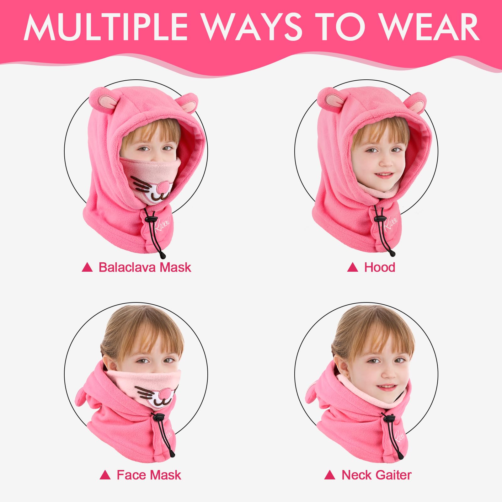 Pasamontañas Térmicos de Invierno Niños, Animal 3D Máscara de Esquí Ciclismo, Multifuncional Prueba de Viento Cálido Sombreros Gorro Forro Polar, Calentador de Cuello, Mascarilla Niños Niñas