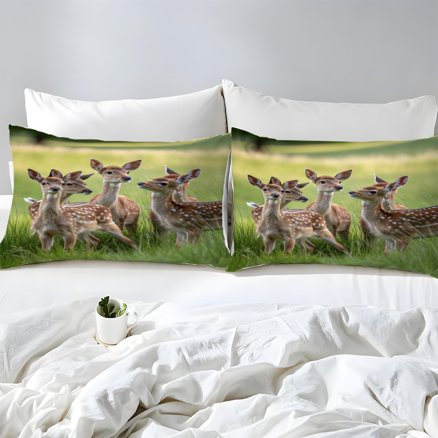 Regulowana pościel z gumką Jeleń Sika Sawanna 160x200 Animal Pościel dla zwierząt, miękki wygodny ochraniacz na materac z głęboką kieszenią 30 cm i 2 poszewkami na poduszki
