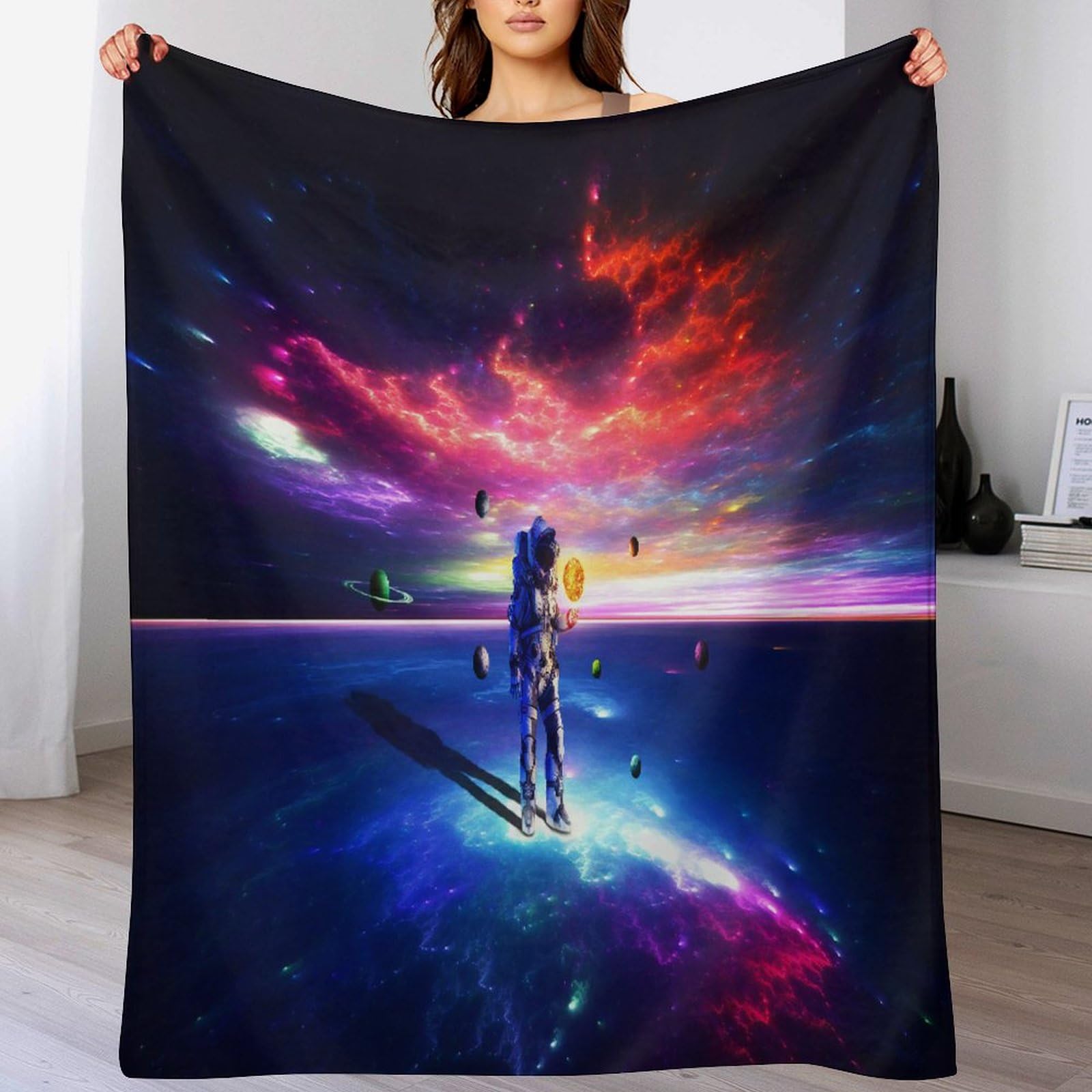 Couverture astronaute plaid anti-froid en flanelle douce lavable pour grand lit