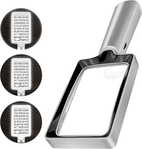 Lupa con luz, lupa plateada 4 x 10X con 20 luces LED antideslumbrantes y regulables que proporciona un área de visión uniformemente iluminada para