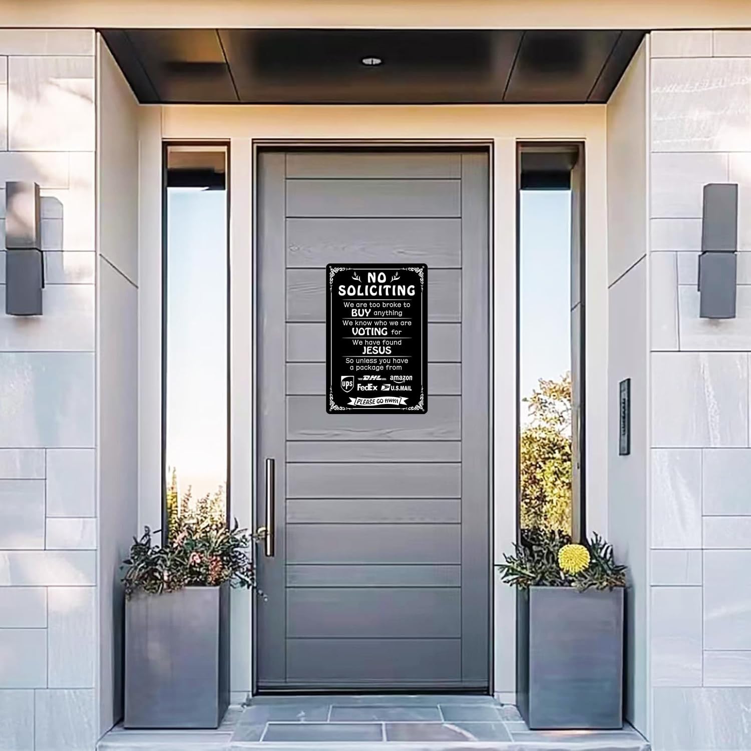 玄関ドアと家のための面白い勧誘なしサイン "We're Voting for Jesus" メタルサイン オ