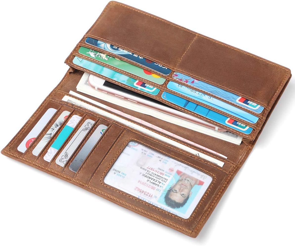 JEEBURYEE Men's Vintage Genuine Leather Long Bifold Wallet RFID Blocking Card Holder - Image 4
