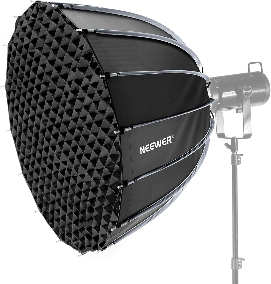 NEEWER 35.4"/90cm Parabolic Softbox Bowens Mount, Quick Release with Diffusers/Grid/Bag for Video Continous Lighting CB60 CB200B MS60 MS150B Q4 Compatible with Godox Amaran 100x Aputure 600d, NS90P