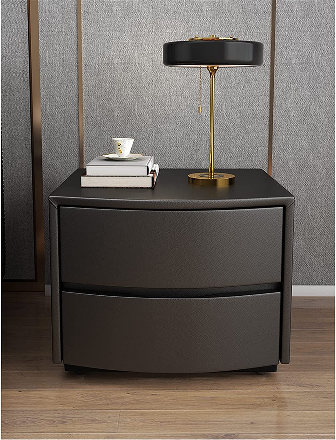 BHGFYXBS Leather Bedside Table Black, Simple Modern Nightstand For Bedroom With 2 Drawers Storage Cabinets, Creative Bedside Cabinet Chest Of Drawers All Solid Wood 50X45X40Cm