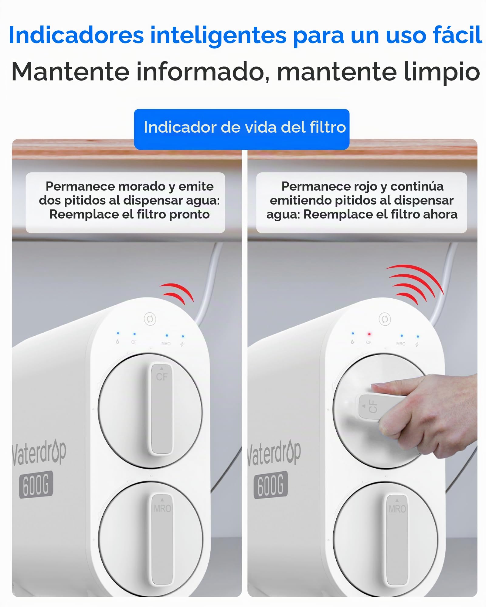 Waterdrop Filtro WD-G2CF, 12 Meses de Vida útil, reemplazo para el Sistema de ósmosis inversa WD-G2-B, WD-G2-W