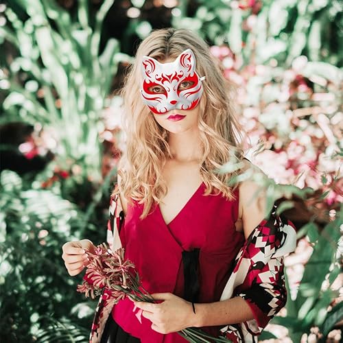 Miniatura 6 de Gadpiparty Juego de 4 máscaras de zorro y gato, máscaras pintables en blanco para bricolaje, perfecto para fiestas, cosplay y eventos de Halloween