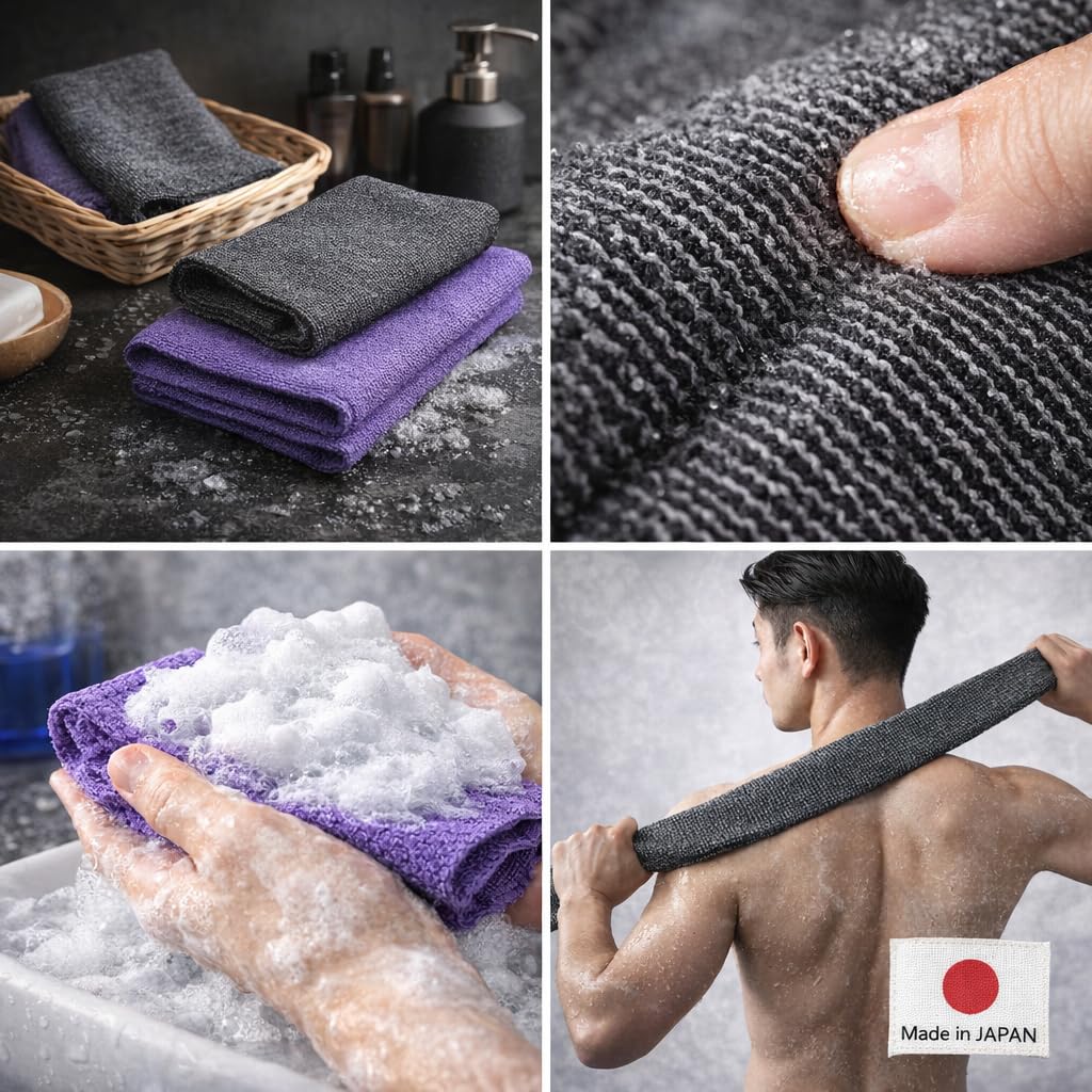 Toalla exfoliante extra áspera [fabricada en Japón] Toalla exfoliante con textura especial que hace espuma esponjosa, limpiador de espalda, removedor de células muertas [lufa para mujeres y hombres