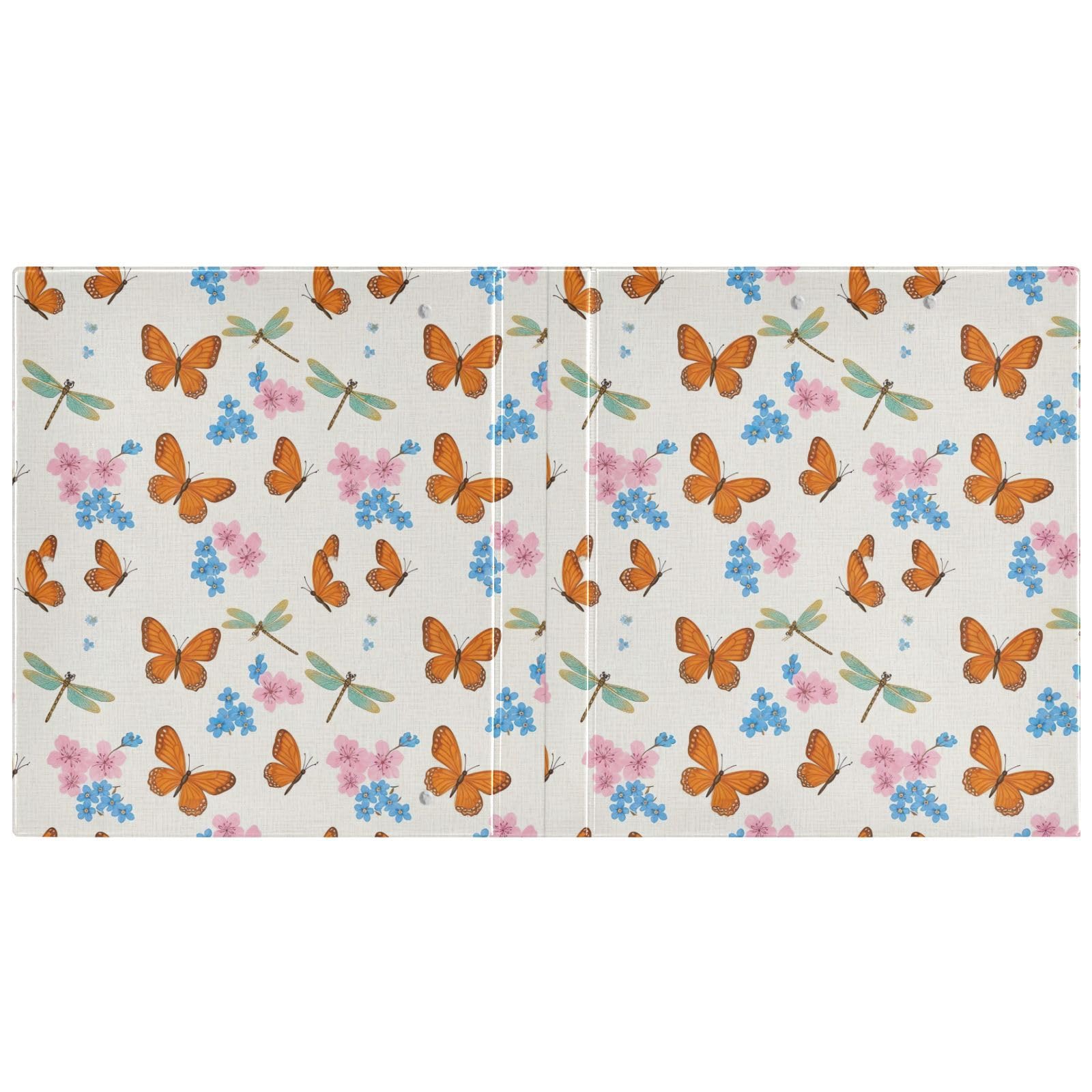 Carpeta de 3 anillas, mariposas naranjas, flores silvestres, carpeta de anillos en D, paquete de 2 | Con portapapeles y bolsillos, para escuela, universidad, oficina