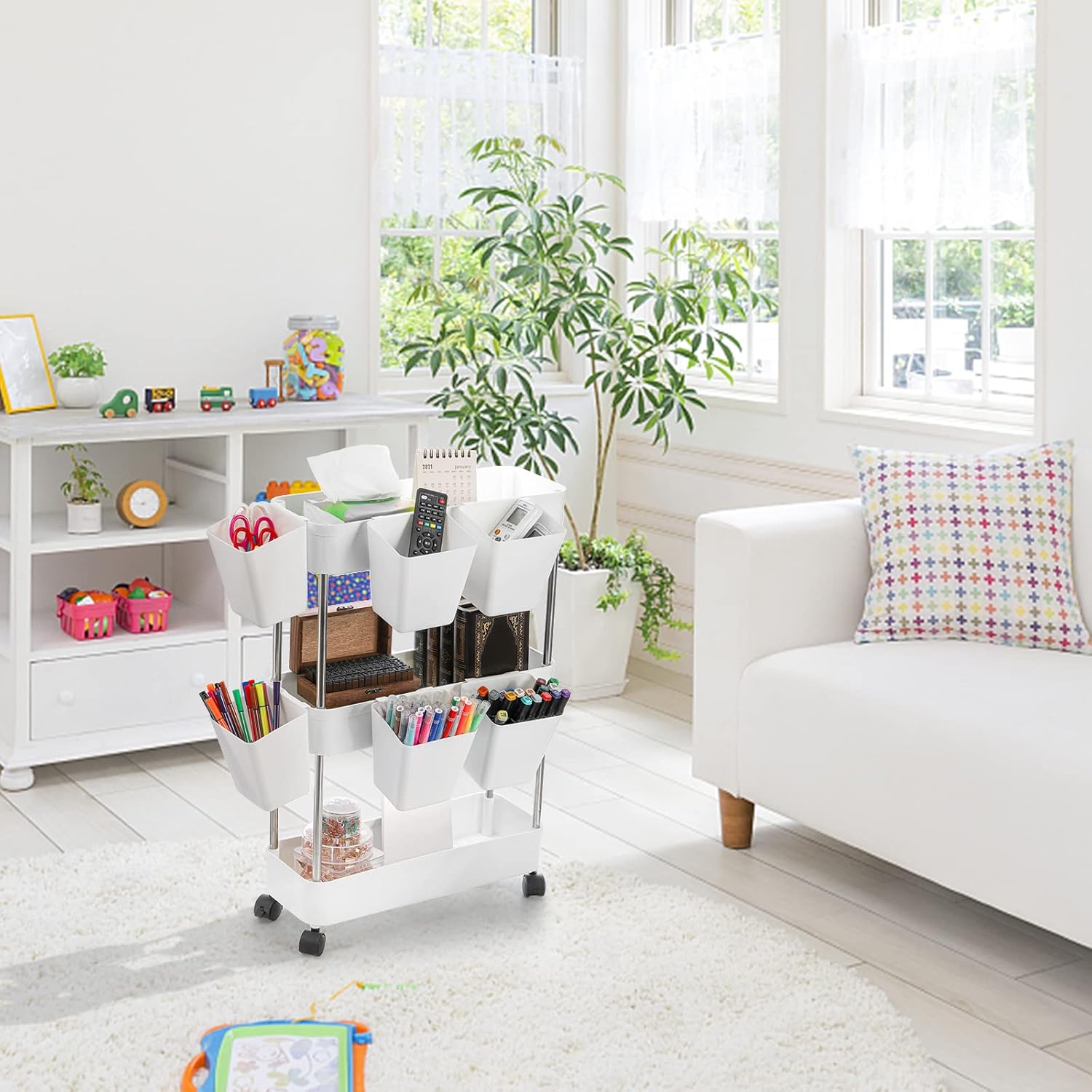 ZEAYEA 12 Pack Hanging Cup Holder, Utility Rolling Cart Accessories, Hanging Pencil Holder, Space Saving Hanging Storage Container Bucket for Organize Home Kitchen Office Craft Supply - Image 6