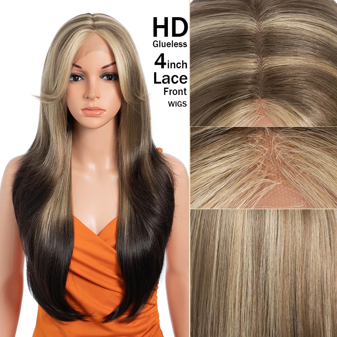 Noble star Lace Wigs Long Wavy Wigs 26" Shoulder Length Heat Resistant Synthetic Lace Front Wigs for Women with Bangs for Daily Party Use LPDTT4/18/24D# - Image 2