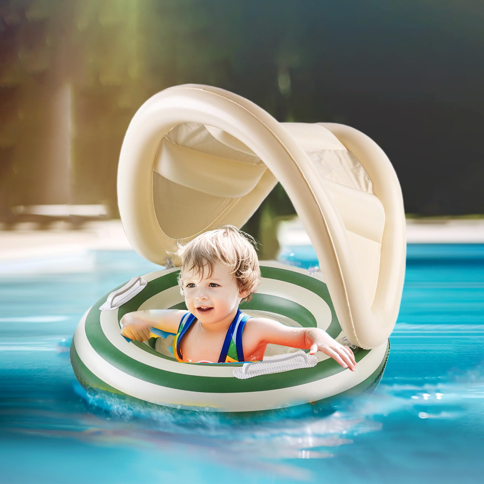 Flotador Para Bebés Con Sombrilla Ajustable | Asiento Flotante Para Piscina 57x49cm | Ideal Niños 1-4 Años | PVC Ligero Y Plegable