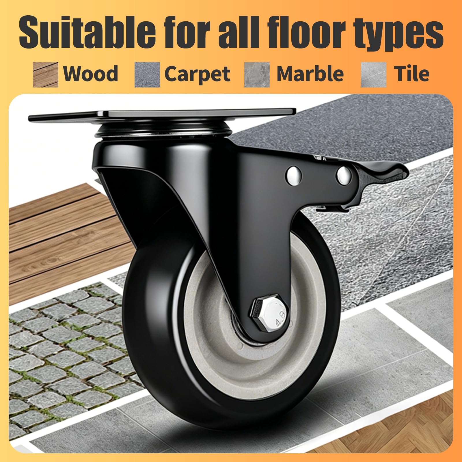 Ruedas Giratorias 50 mm con Freno Antimarca 320 kg para Muebles Interior Exterior Negro