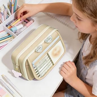 Pencil Case for Girls Boy, Large Capacity Pencil Pouch with Compartments, Secondary School Stationery Organizer, Cute Special Aesthetic Pencilcase for School