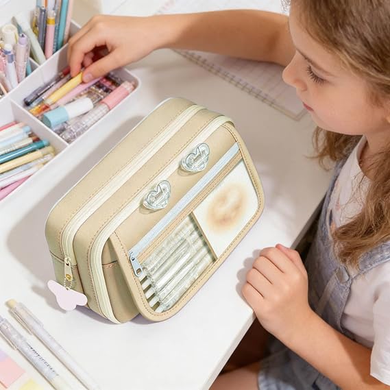 Pencil Case for Girls Boy, Large Capacity Pencil Pouch with Compartments, Secondary School Stationery Organizer, Cute Special Aesthetic Pencilcase for School