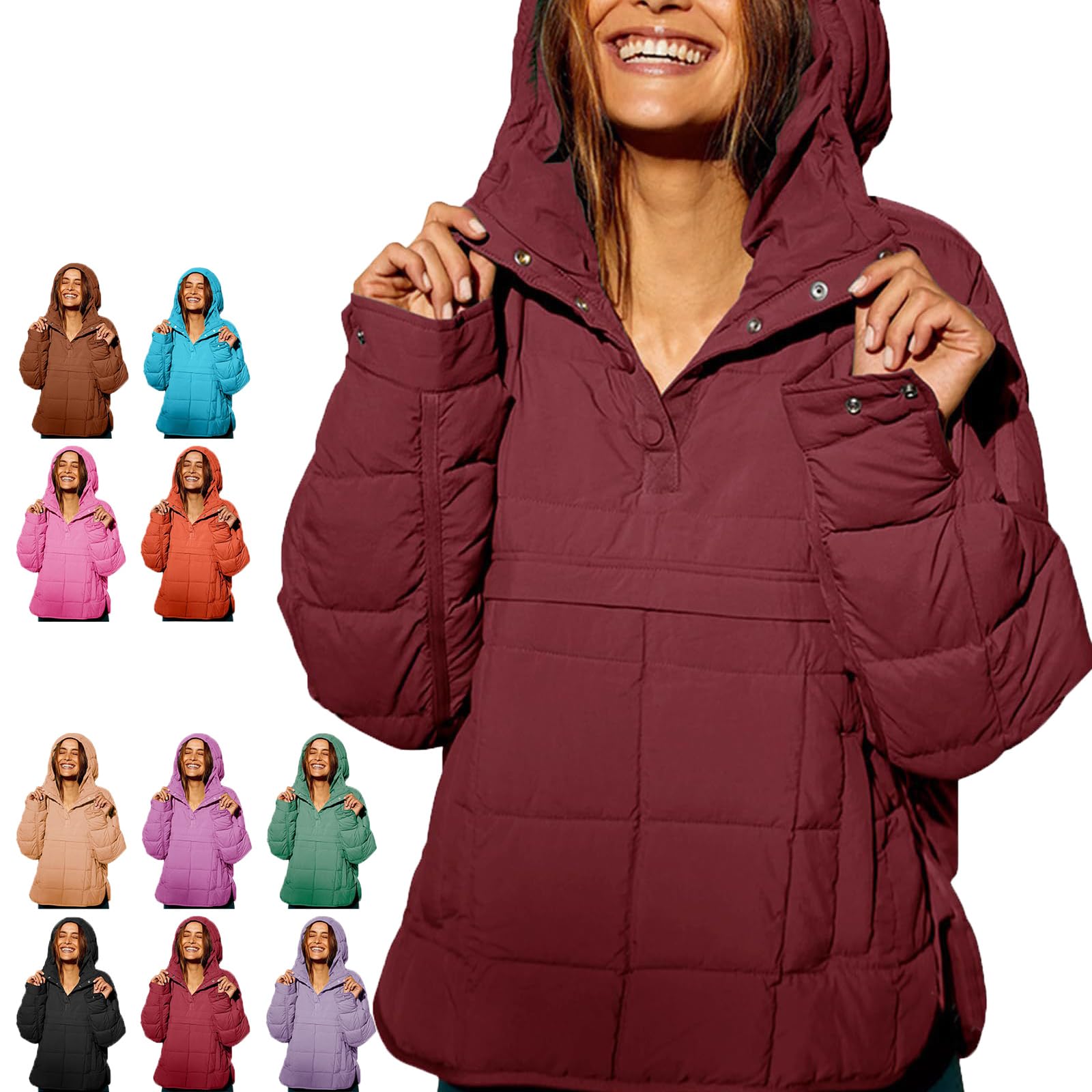 Generisch Damska kurtka oversize, pikowana, z kieszeniami, lekka, czerwony (wine red), XL