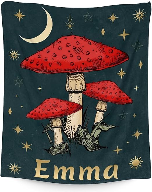 Mercuryelf Custom Mushroom Throw Blanket - Soft, Fuzzy & Warm - 30x40 Inches Small Blankets for Lap, Crib - Black Novelty Throws Gift for Mushroom Lovers