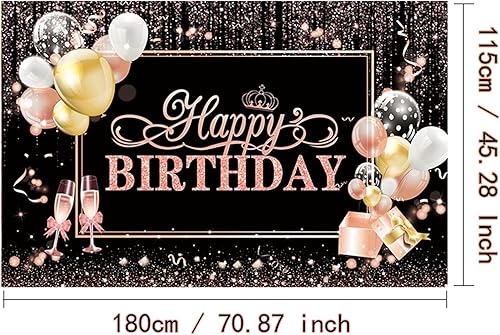 Miniatura 2 de Cartel de feliz cumpleaños de oro rosa y negro, 70.87 x 45.28 pulgadas, perfecto para decoración de habitaciones