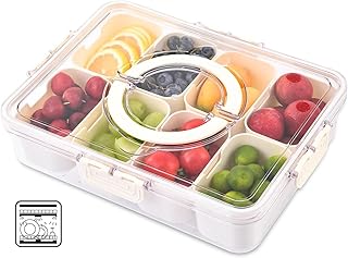 Divided Serving Tray with Lid Veggie Tray with Lid and Handle, Multi-Purpose Snackle Box Container for Charcuterie, Taco Tuesday, Movie Night, Travel, Beach, or Picnic Essentials (8 Compartments)