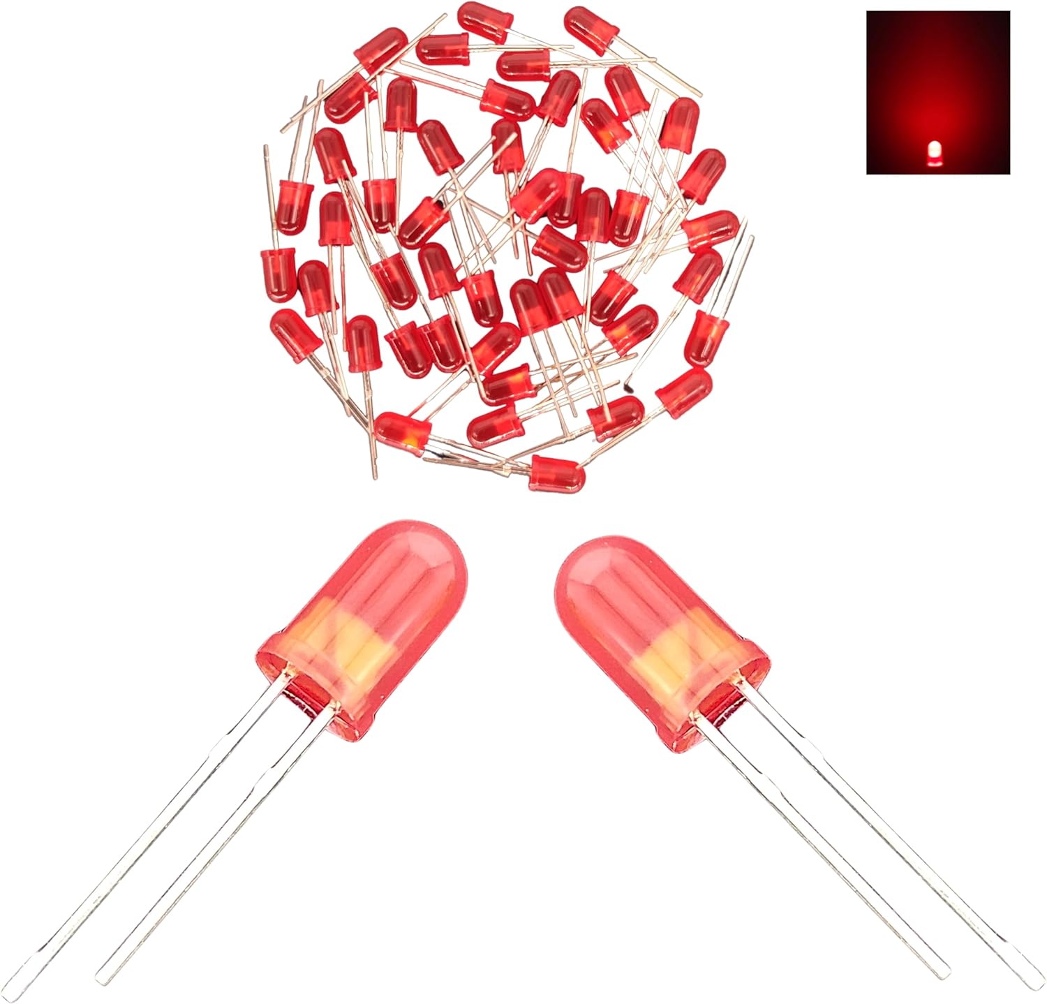 LED Diode Light - 120pcs, DC 2.0V 20mA, Red Light with Red Diffused Lens