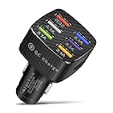 Amiss Car Charger Adapter, 6 USB Multi Port, Fast Charger, Include QC 3.0 and 5 Other Ports, Car Interior Accessories, Fit for iPhone 13/12/11/pro, Samsung Galaxy/Note S10/S9/S8, Android - Black