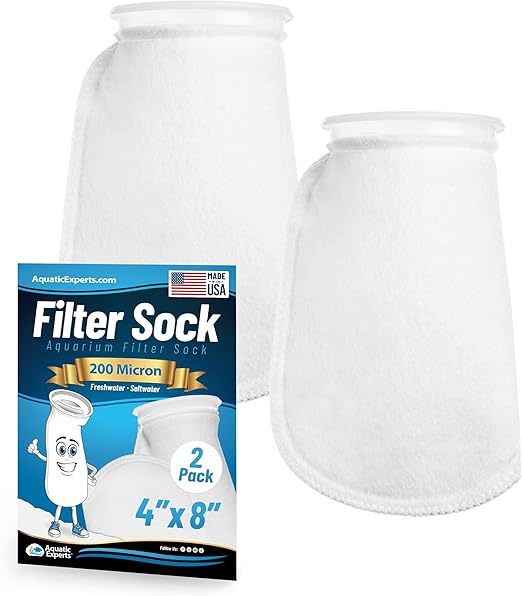 Aquatic Experts 4 inch Ring Filter Socks 200 Micron, Filter Socks for Saltwater Aquarium, Sump Filter Sock, Felt Aquarium Socks, Reef Filter Sock (2 Pack, 4" x 8")