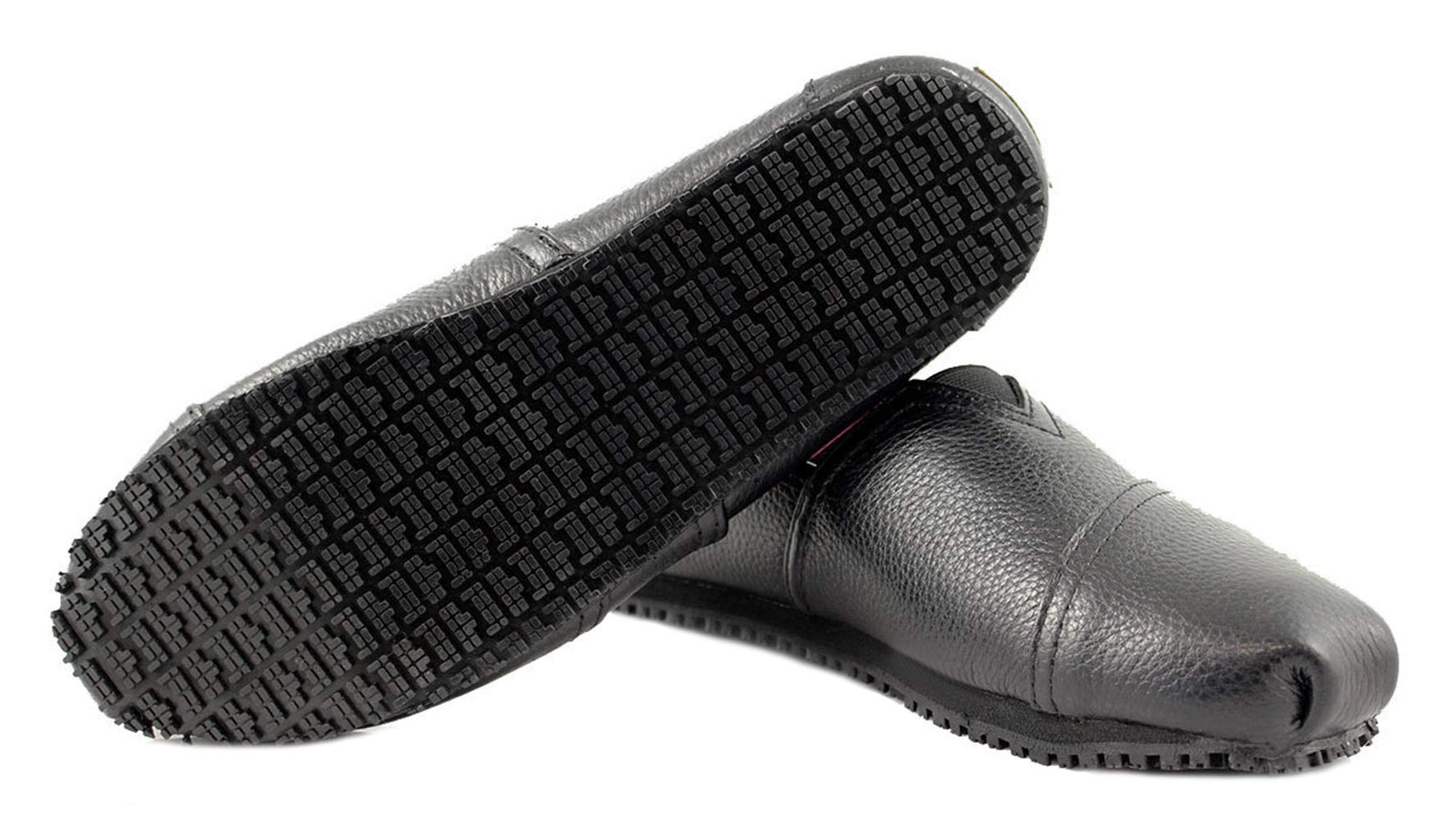 Laforst Womens Leather Slip Resistant Server Waitress Nurse Slip On Flat Black 9.5