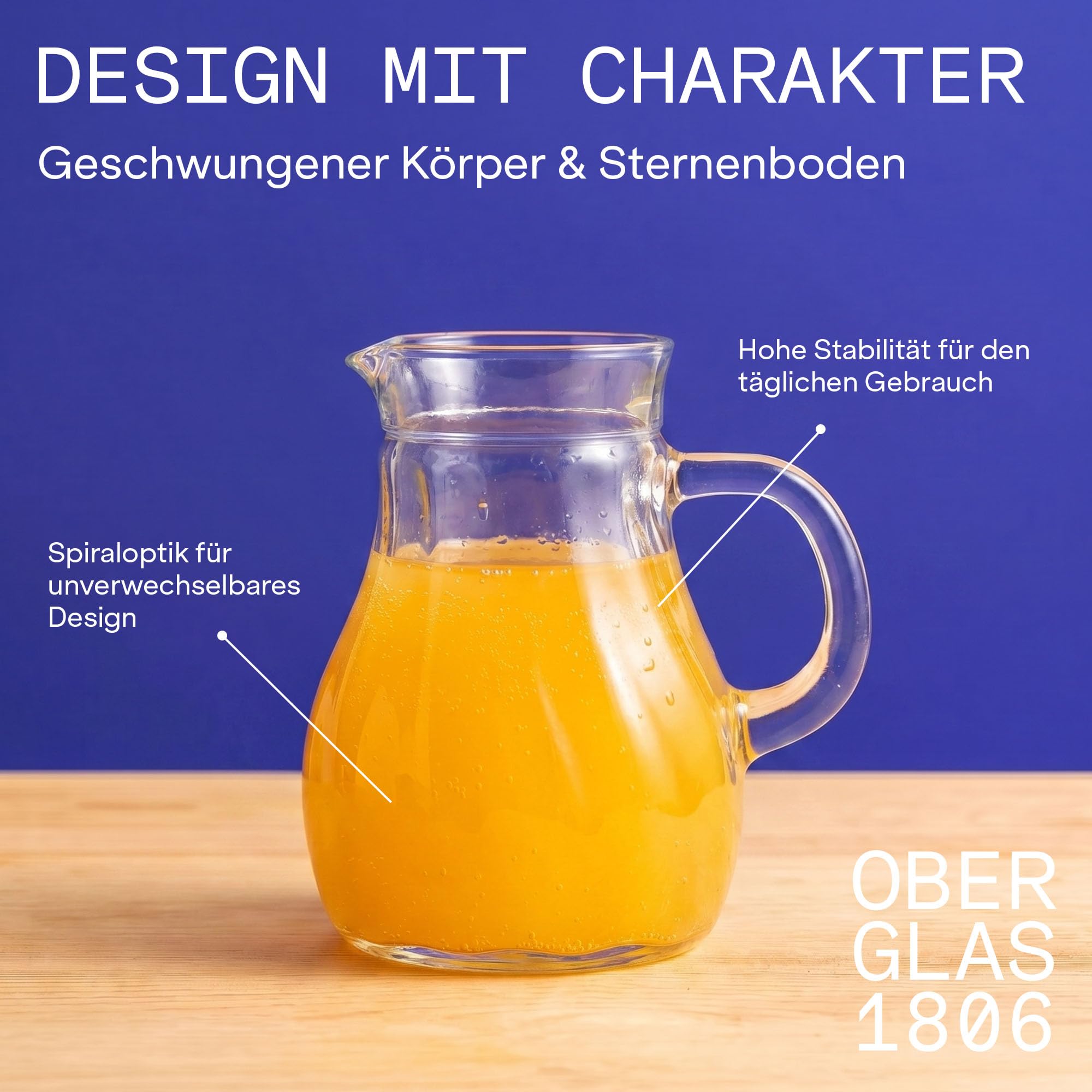 Oberglas Salzburg Wasserkrug Krug Wasserkaraffe 125 ml, 6er-Set | Kleine Salzburg Glaskrüge, Wasserkaraffen, Limonadenkaraffen & Saftkrüge für Wasser, Saft, Limonade & vielseitiges Servieren
