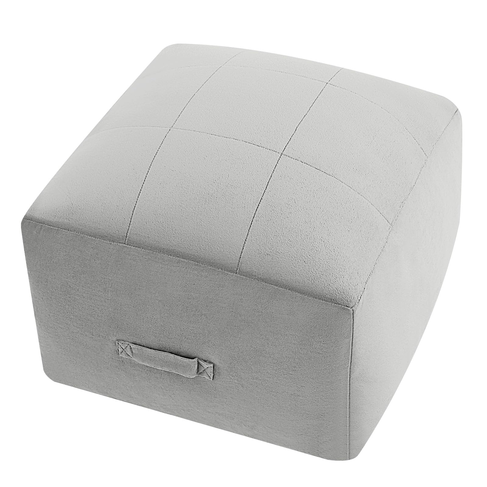 Photo 1 of MeMoreCool Square Stuffed Pouf Ottoman Foot Rest, Floor Pouf Foot Stool with Foam Chunk Filling, Soft Stuffed Ottoman Footrest for Living Room, Light Grey