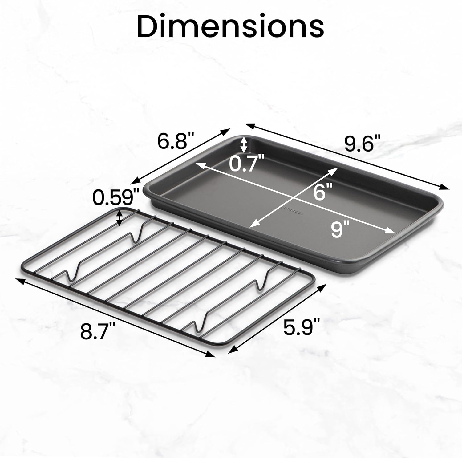 GoodCook Set of 2 Nonstick Steel 9" x 6" Toaster Oven Mini Baking Sheets with Racks, Gray