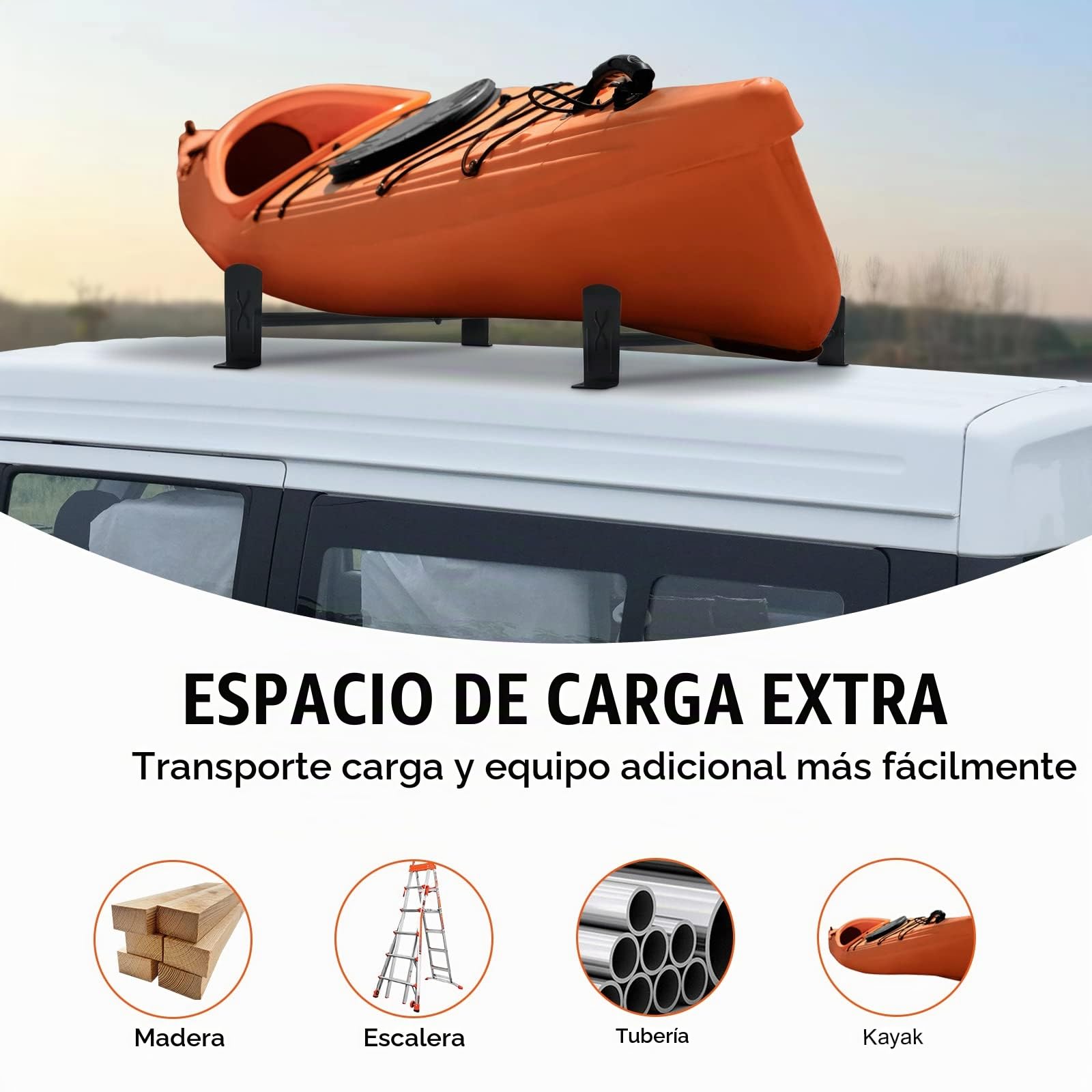 VEVOR Portaequipajes de Techo para Furgoneta Ajustable 91-133 cm Portaequipajes de Acero de Aleación 2 Barras con Topes de Escalera Capacidad de 227 kg para Furgonetas de Tamaño Completo para Viajes