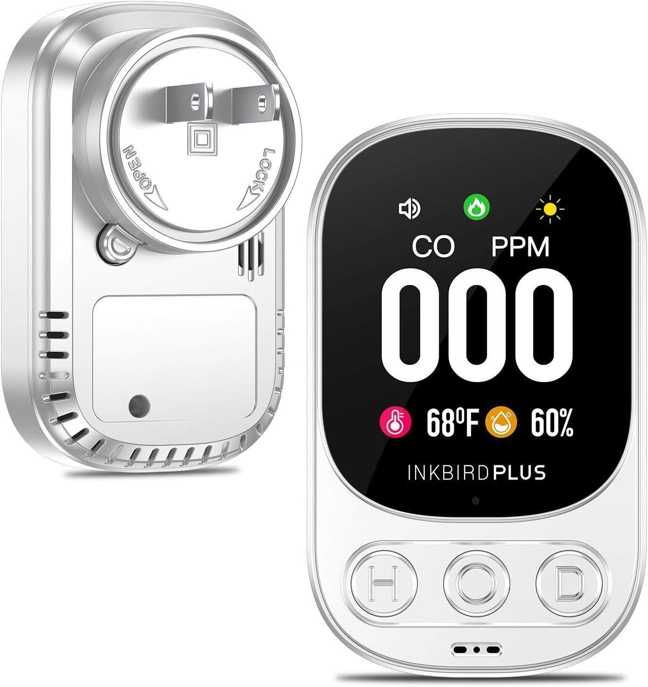 Carbon Monoxide Alarm INKBIRDPLUS HD08 Carbon Monoxide Detector with Alarm, 3-in-1 Gas Quality Monitor CO Temperature Humidity Meter, CO Gas Monitor Home Hotel Trip Camp RV