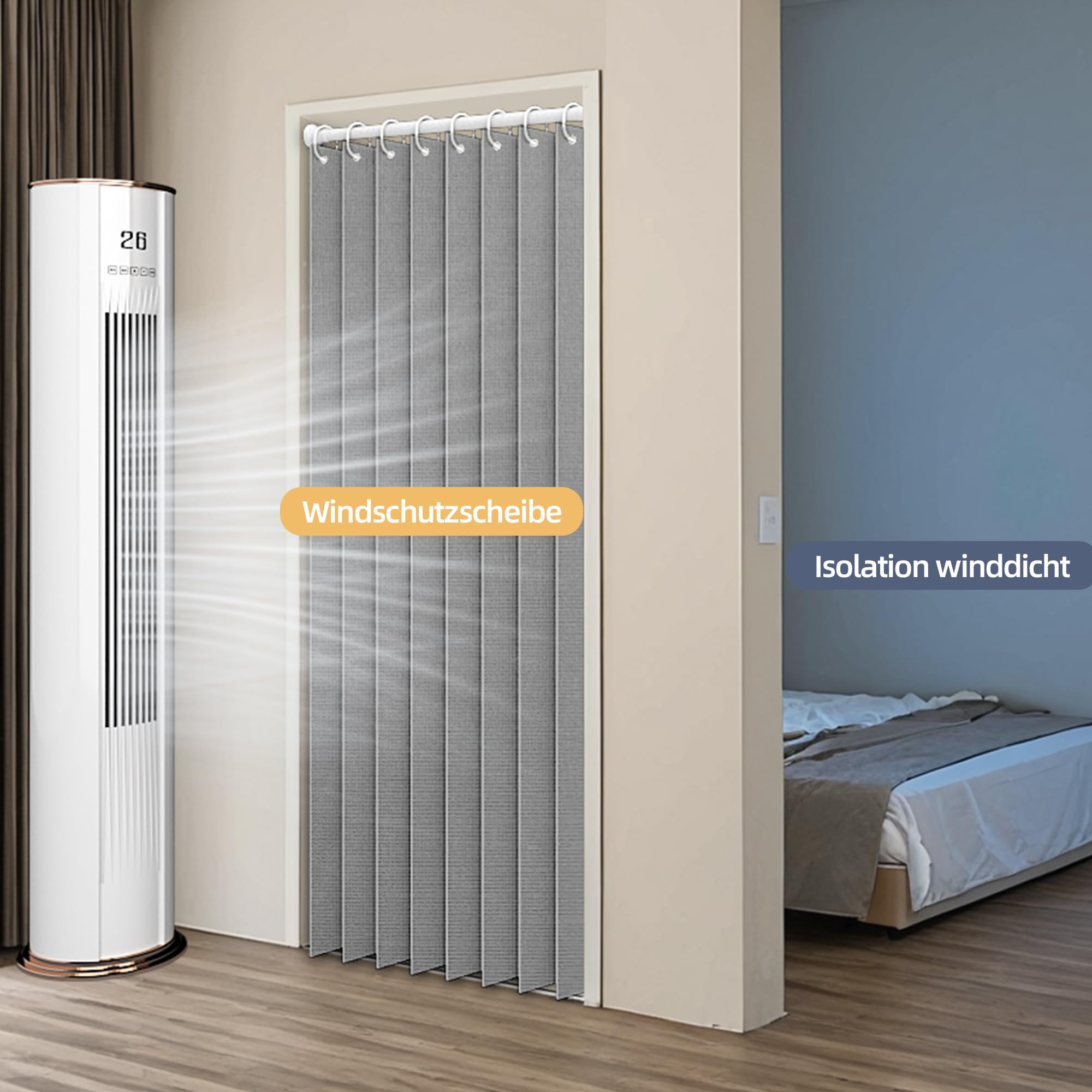 Magnetischer Türvorhang mit Verdunkelung, Faltbarer Raumteiler für Bad/Schlafzimmer/Wohnzimmer, Akkordeon-Design (Gray)