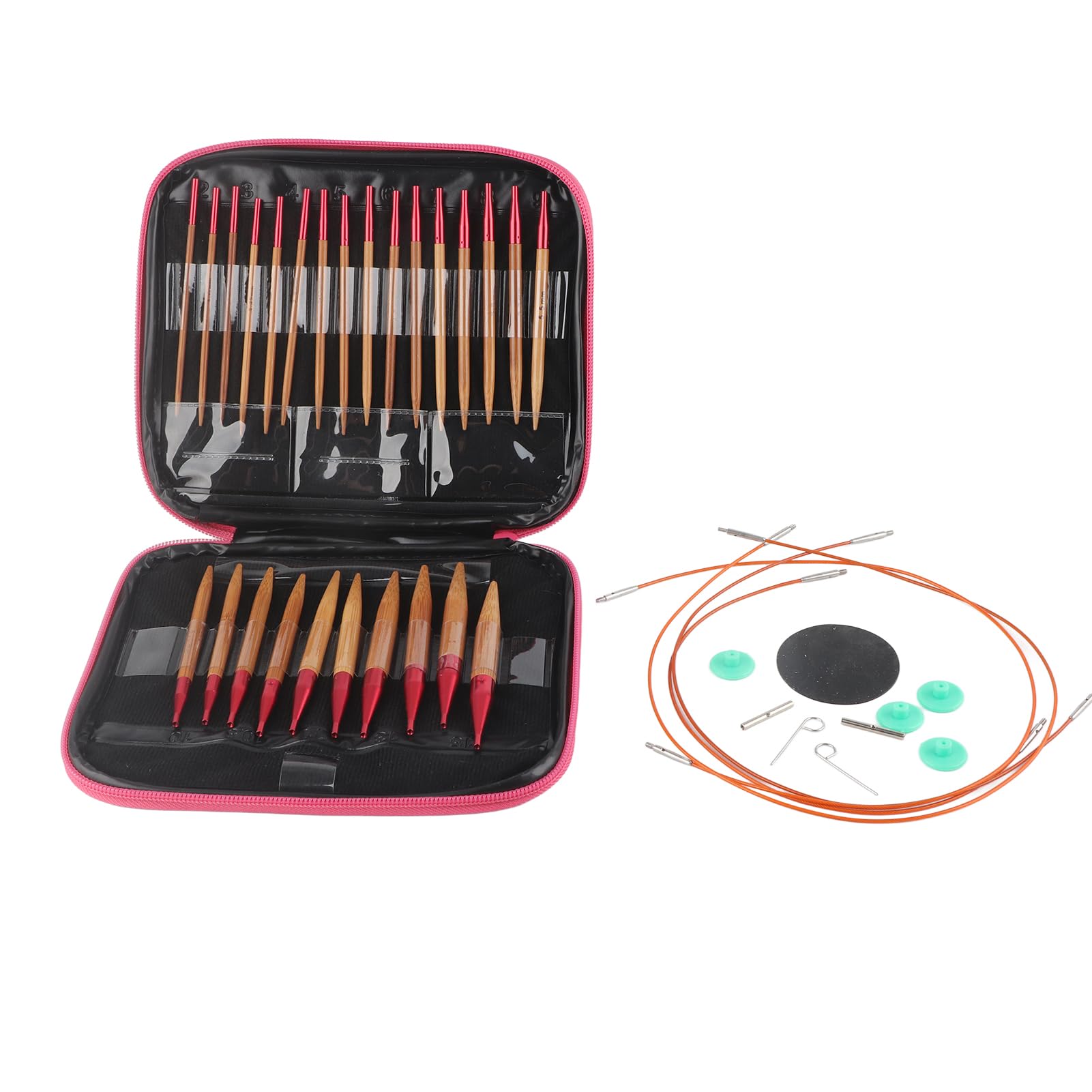 Rundstricknadeln aus Holz, Nadel 20×18×3, Austauschbares Nadelset aus Karbonisiertem Bambus, Set aus Rundstricknadeln aus Aluminium