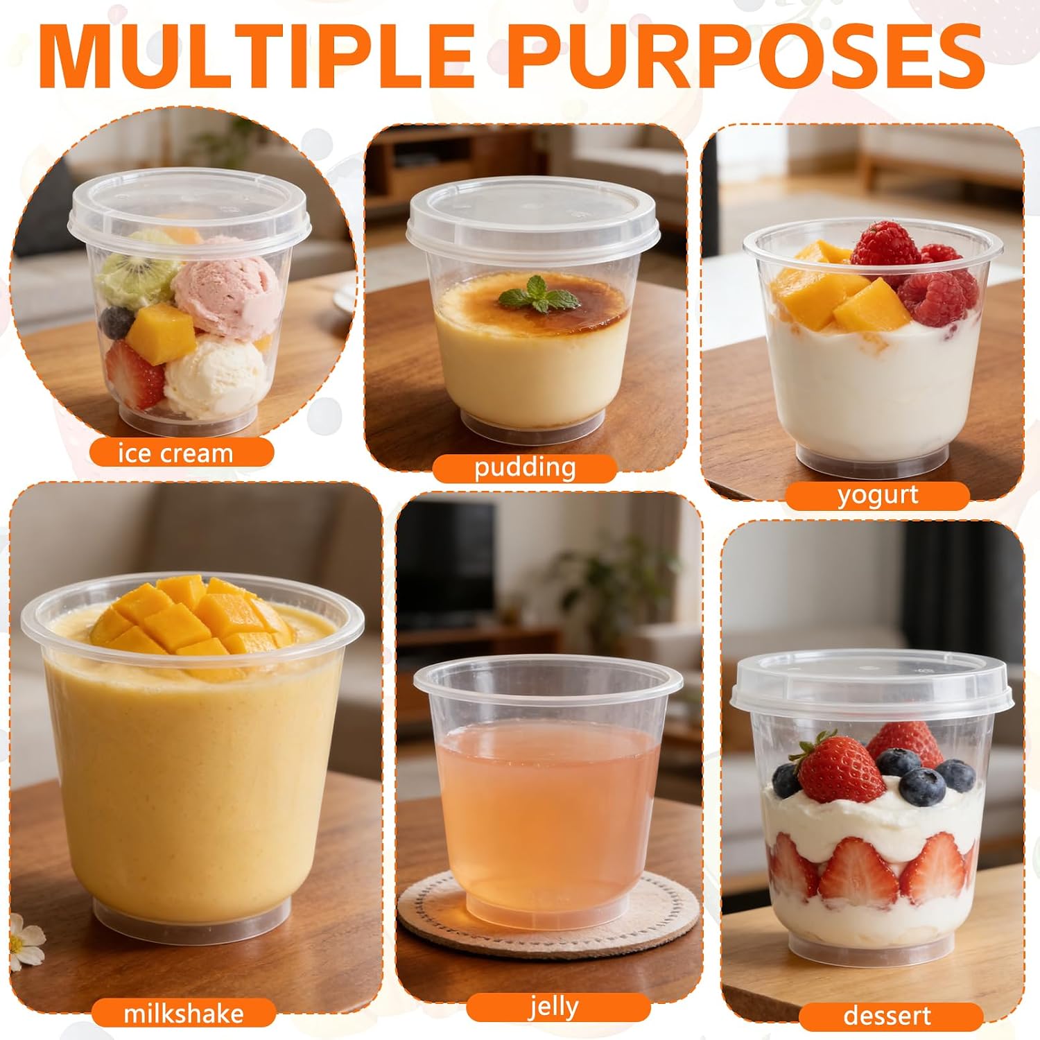100 Pack 9 oz Plastic Dessert Cups with Lids and Spoons, Clear Yogurt Parfait Appetizer Cups for Wedding Party, Mini Dessert Shooter Cups for Pudding Jello Milkshake Fruit Ice Cream