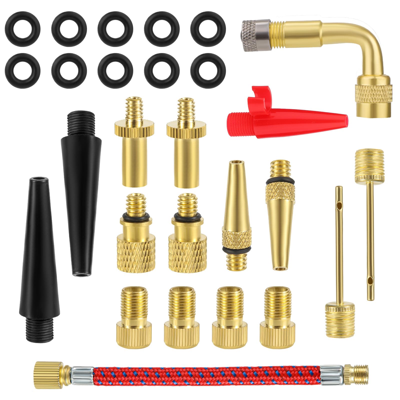 NQEUEPN 27pcs Bicycle Valve Adapter Set, Brass Bike Tire Inflator Adapter Bike Pump Adapter Inflation Accessories for Sports Bikes Balls Inflatable Device for Presta Schrader-picture-30