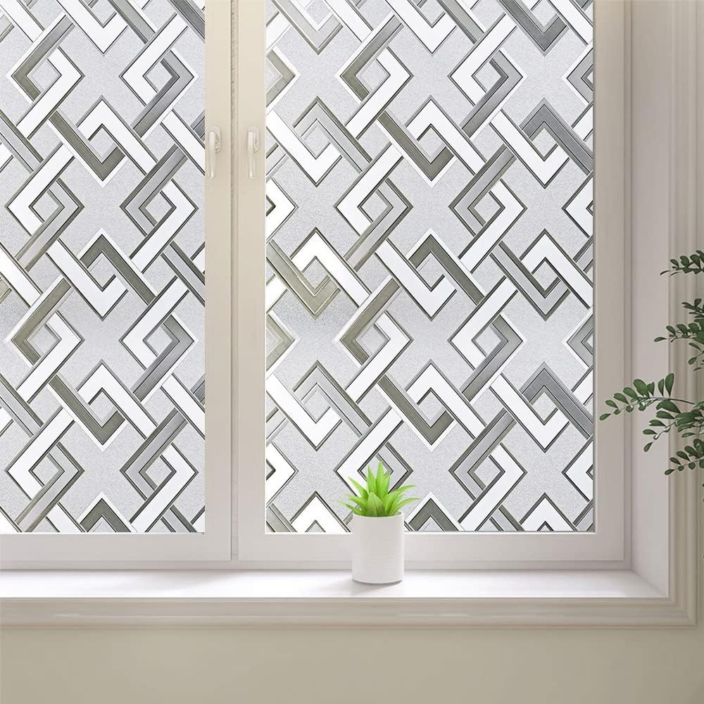 Frosted Window Privacy Film,3D Vinyl Decorative Window Decals, UV Blocking Static Cling No-Glue Glass Window Film (35.4 x 157.4 inch)