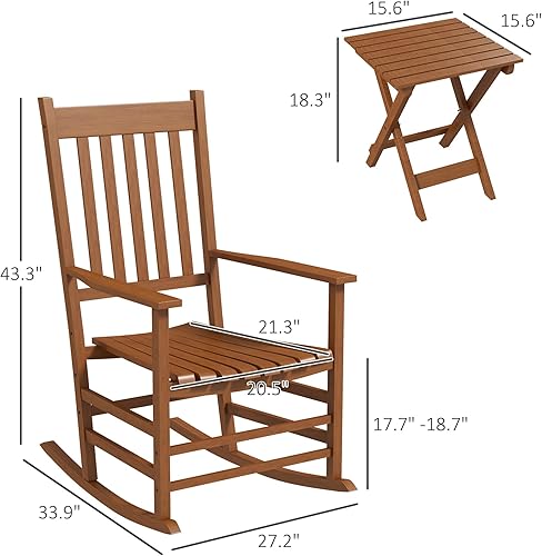 Miniatura 3 de Outsunny Juego de 2 mecedoras para exteriores con mesa auxiliar, mecedora de madera para patio con reposabrazos suaves, respaldo alto para jardín,