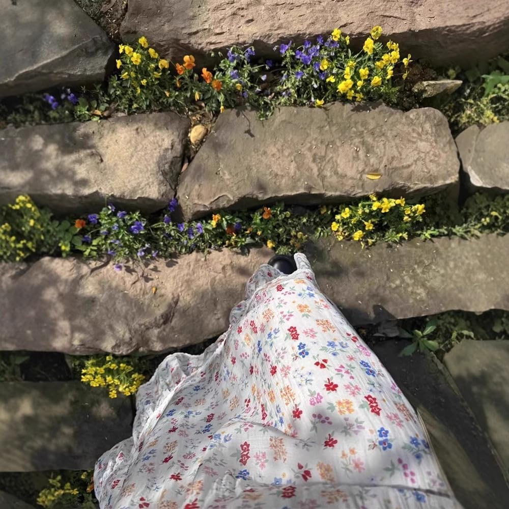 materasu Women's Elastic High Waist Pleated A-Line Flared Floral Maxi Skirts - Image 7