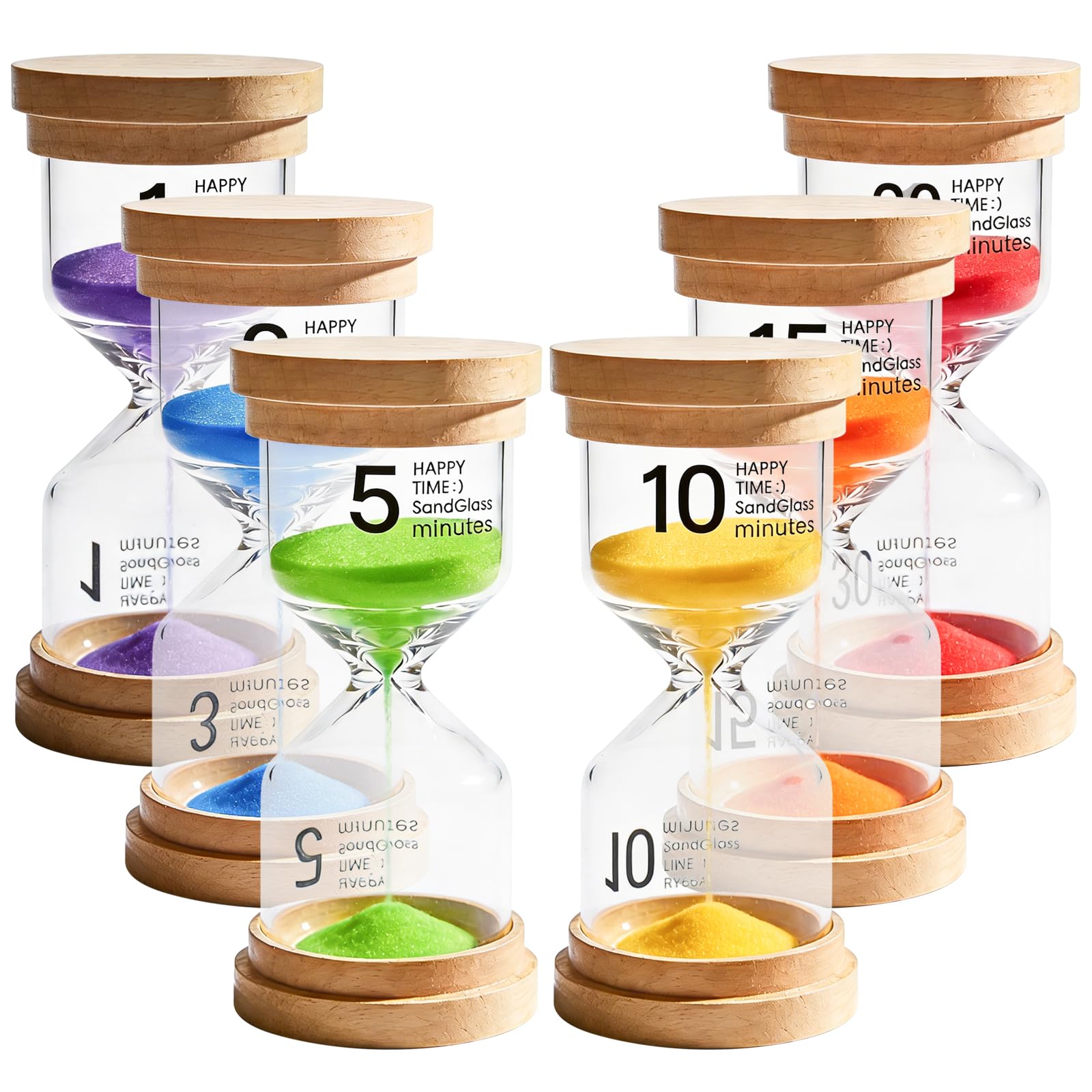 Minuteur de cuisine sabliers colorés 1 3 5 10 15 30 minutes bois