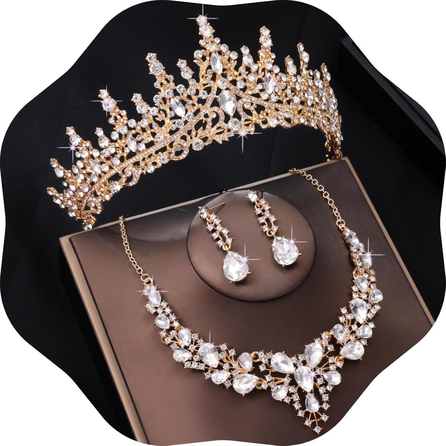 Kamirola Tiaras and Crowns for Women,Tiaras Earrings Necklace, Crystal Bridal Jewelry Set（TR83