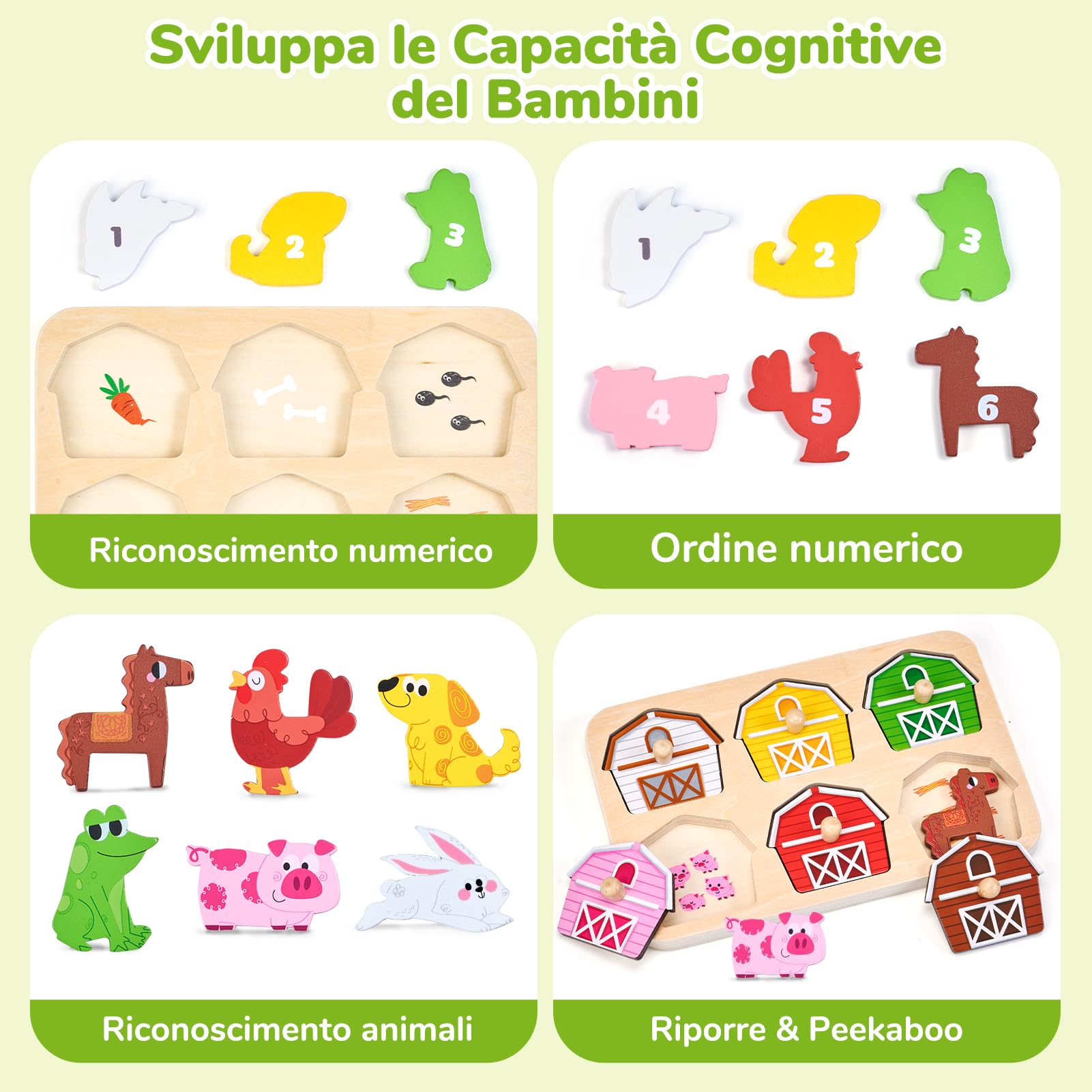 JoyCat Puzzle in Legno per Bambini 1-3 Anni, Giochi Montessori Bambino, Regalo Ragazzi Ragazze Natale Compleanno, Puzzle di Animali della Fattoria, Giochi Educativi Regalo bambini 1 2 3 Anni