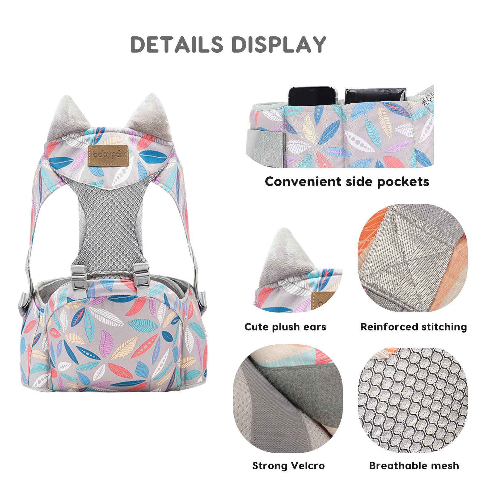 SONARIN Traspirante Hipseat Marsupio,Marsupio Neonati con Sedile Multifunzionale Leggero Portantina Ergonomico Porta Bambino Fascia Porta Bebè per Neonati Bambini 0-36 Mesi(Camo)