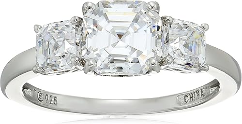 Tienda Collection Sterling Silver Asscher or Oval Cut 3-Stone Ring made with Infinite Elements Cubic Zirconia