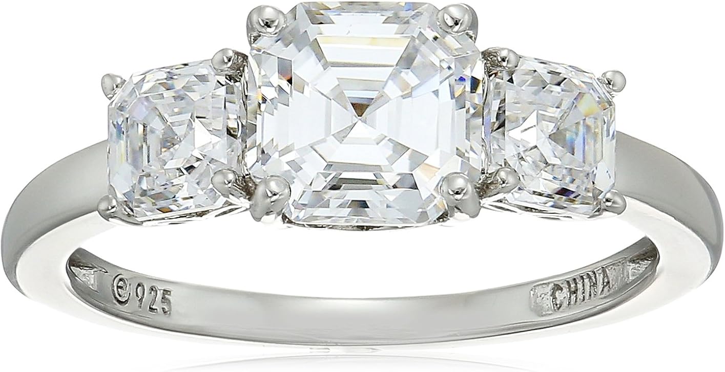 Collection Sterling Silver Cushion-Cut 3-Stone Ring made with Infinite Elements Cubic Zirconia : Clothing, Shoes & Jewelry