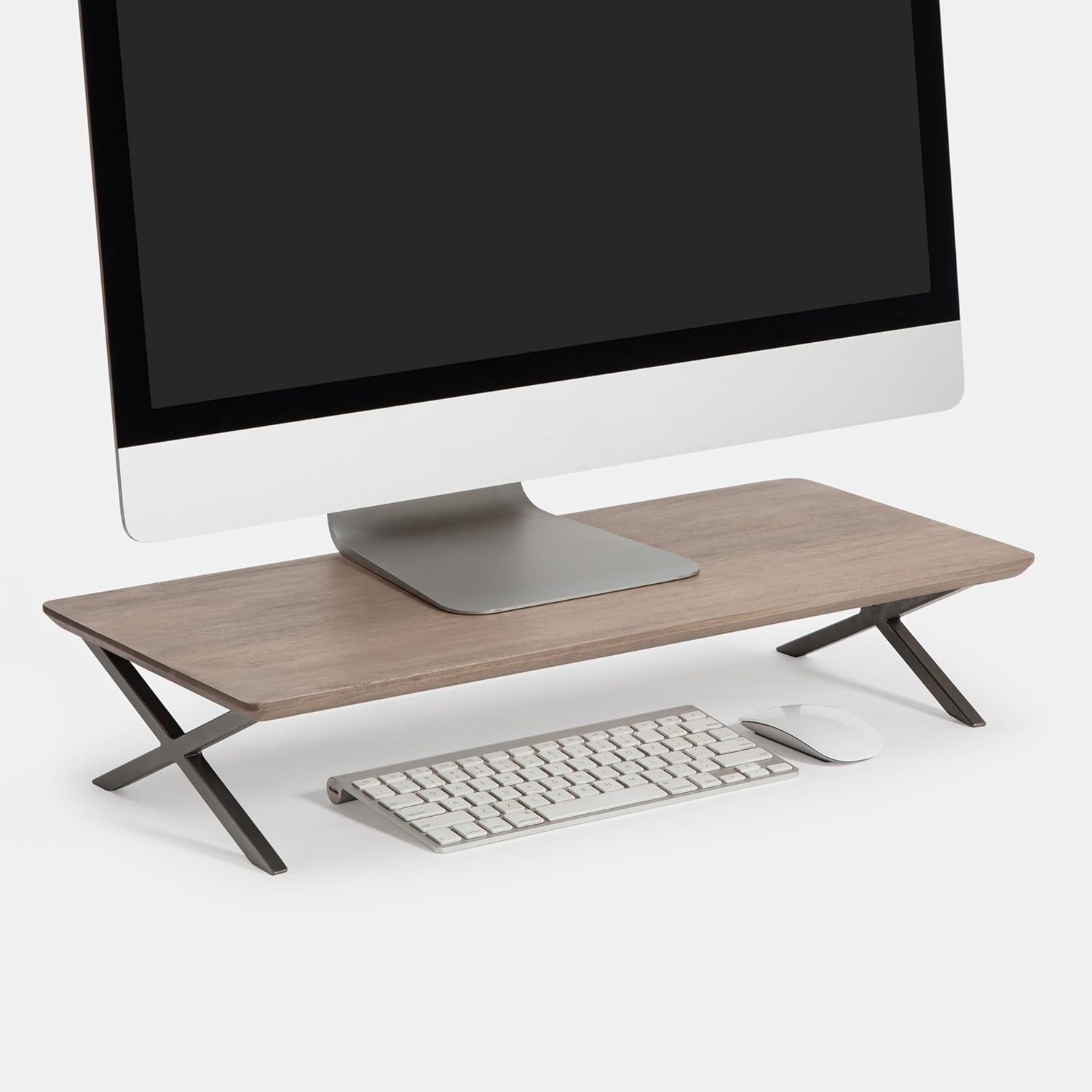 Anji Mountain Monitor Stand - Desktop Organizer & Laptop Riser, Ergonomic Monitor Riser, Space-Saving Monitor Stand for Desk, Durable Construction, Easy Assembly, Ideal for Home & Office,White Wash