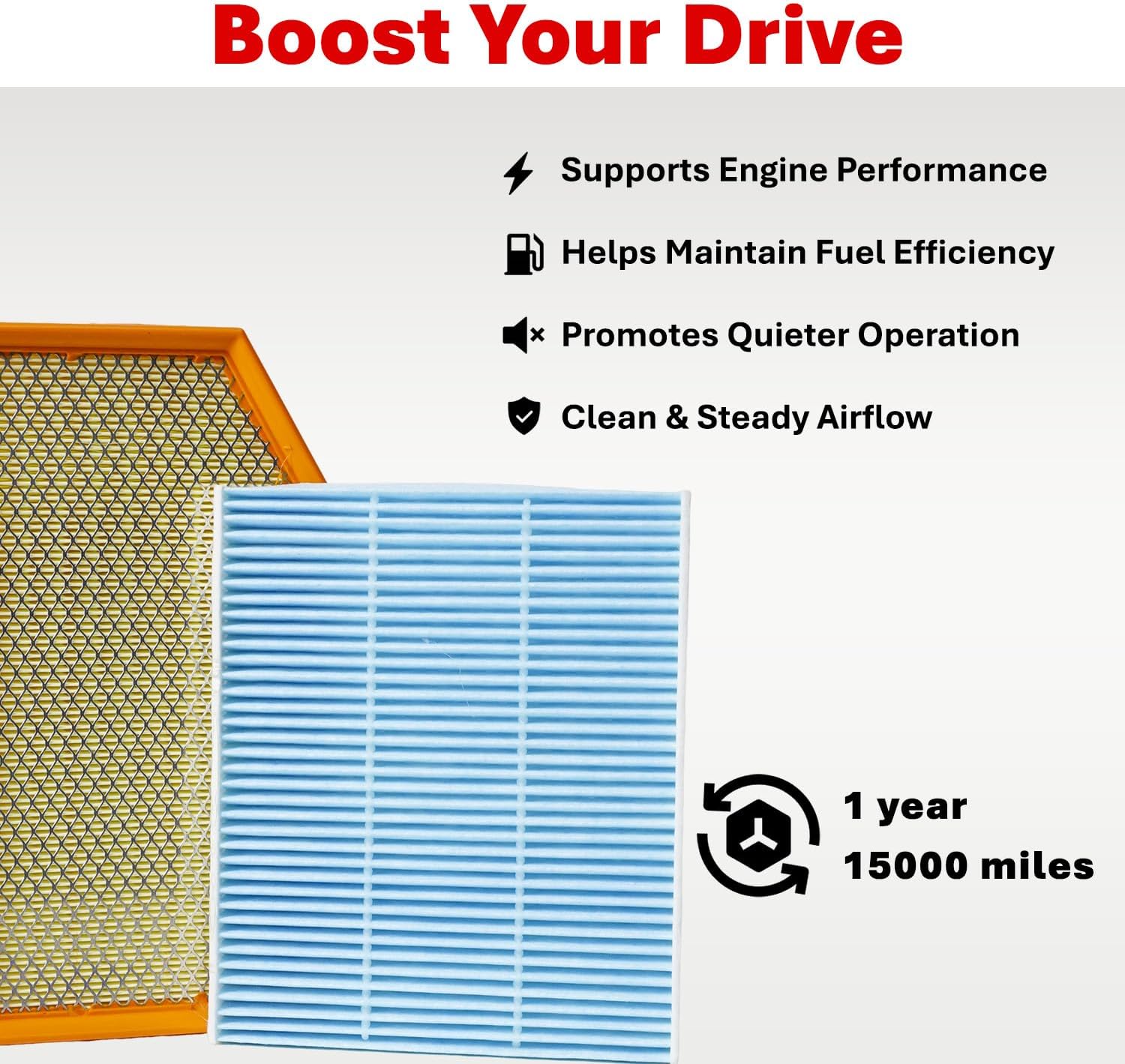 Engine Air Filter&Cabin Air Filter Combo Pack-Compatible with Jeep Gladiator 2020-2025 3.6L,Wrangler JL 2.0L/3.6L 2018-2026-CA12373&CF12450(NOT FOR 3.0L/6.4L/DIESEL)