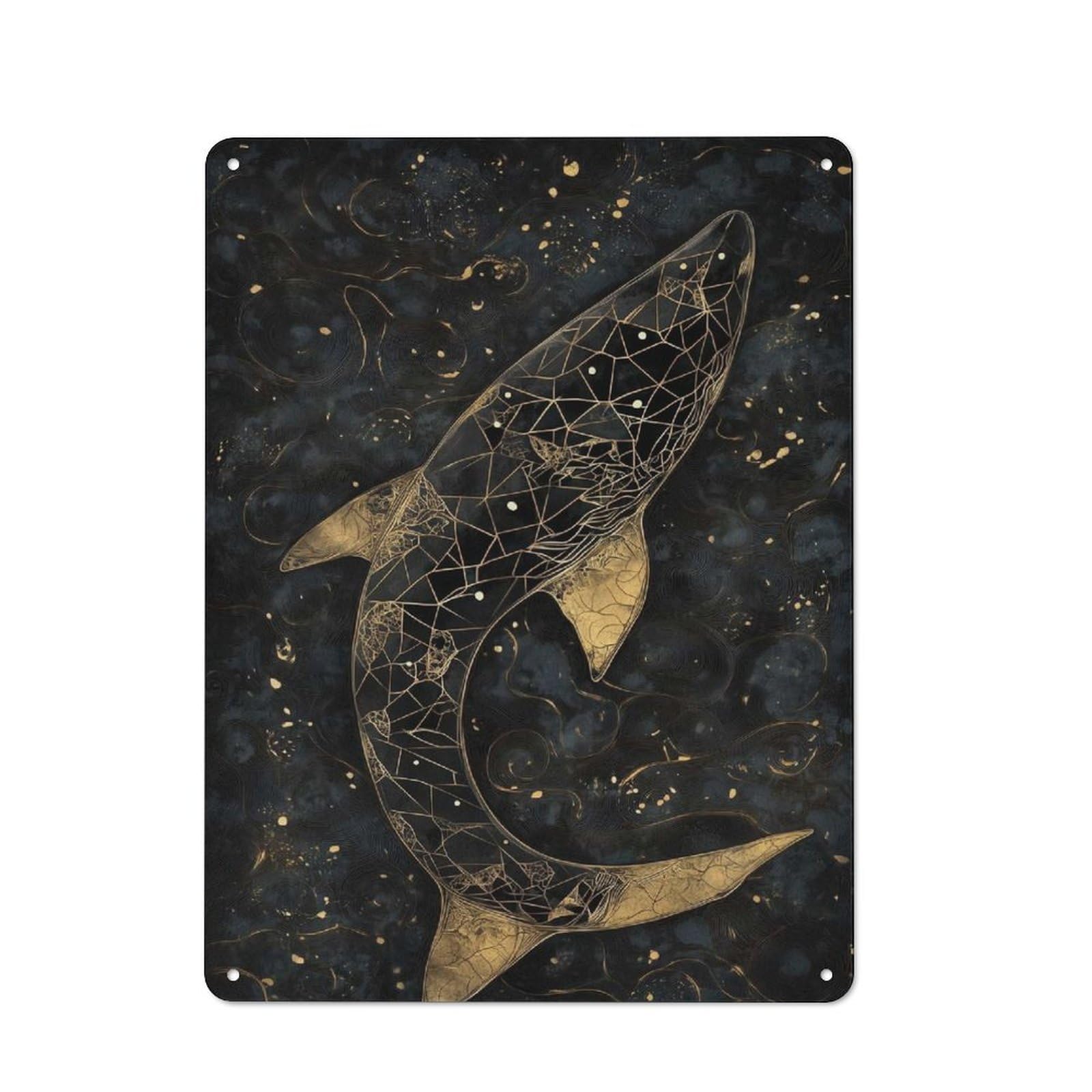 Junmoney Gold Shark Abstract Art Simple Retro Metal Wall Plaque 40X30cm, Studio Wall Plaque For Hobby Room, Office, Lounge Or Living Room