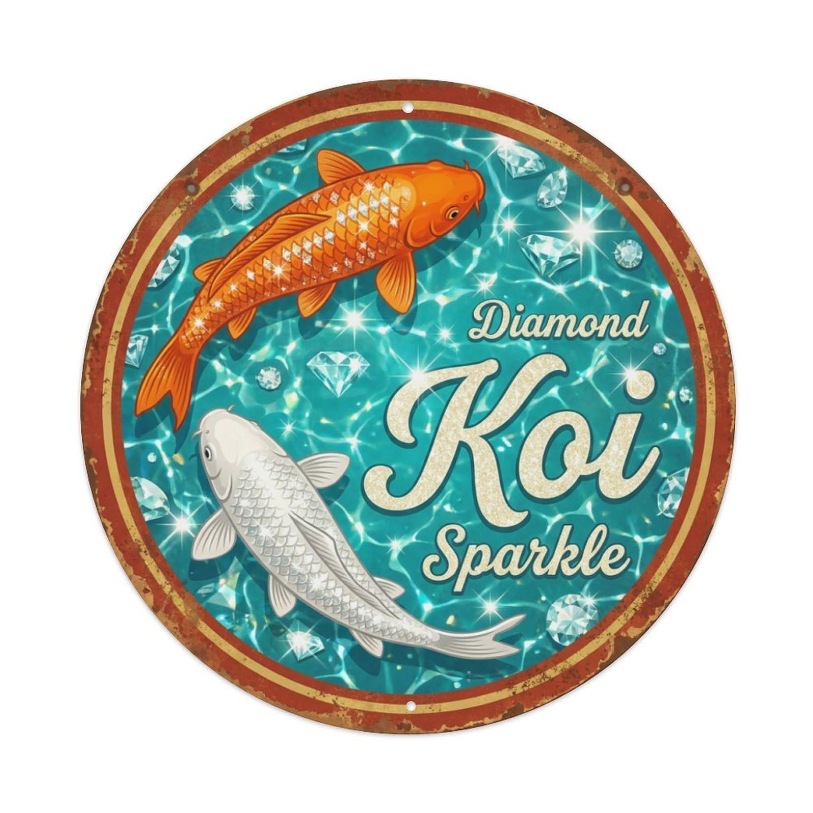Koi Fish Diamond Sparkle Waters Brilliant Clear Precious Radiant Metal Tin Sign