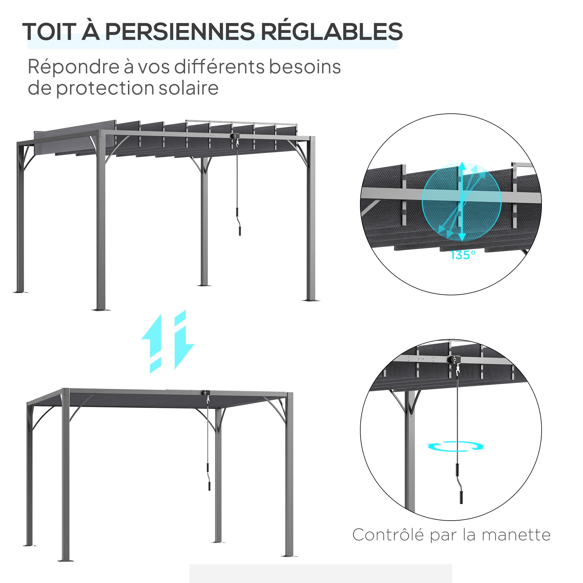 Outsunny Pergola Bioclimatique 3x3m, Aluminium et Acier, Gris